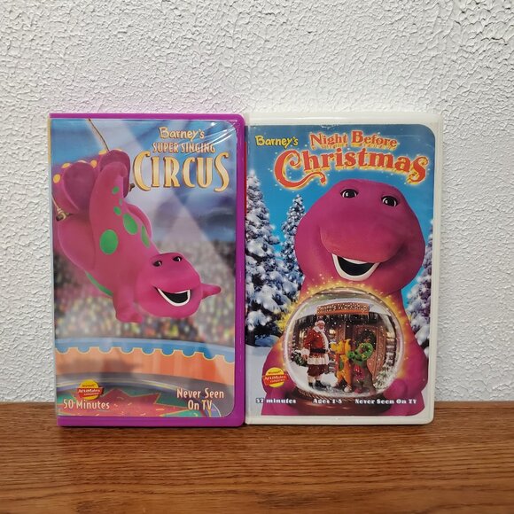 Electronics - Lot of 2 VHS Tapes Barney's Night Before Christmas & Super Circus - Picture 1 of 4
